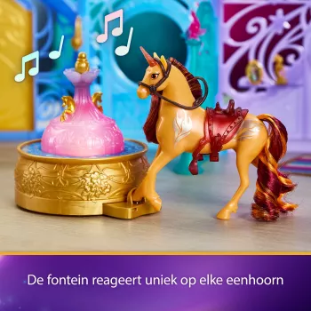 Conjunto de brincar Spin Master Unicorn Academy estábulo com fonte, efeitos de luz e som