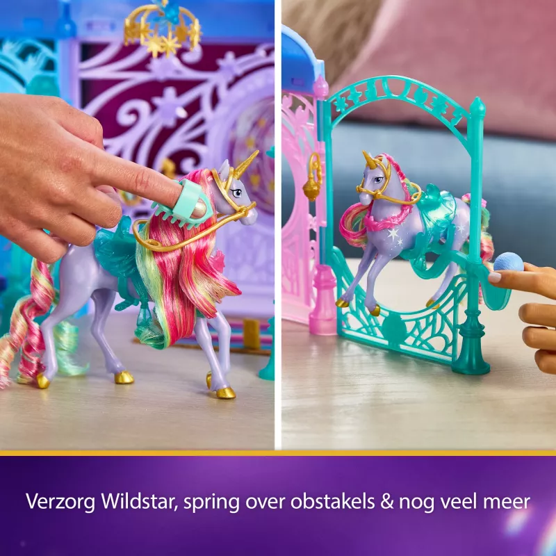 Conjunto de brincar Spin Master Unicorn Academy estábulo com fonte, efeitos de luz e som