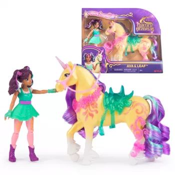 Conjunto de mini bonecas Usorteret Unicorn Academy Ava & Leaf Power of Friendship com sela translúcida e 2 acessórios, 168 mm, plástico