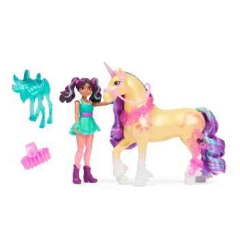 Conjunto de mini bonecas Usorteret Unicorn Academy Ava & Leaf Power of Friendship com sela translúcida e 2 acessórios, 168 mm, plástico