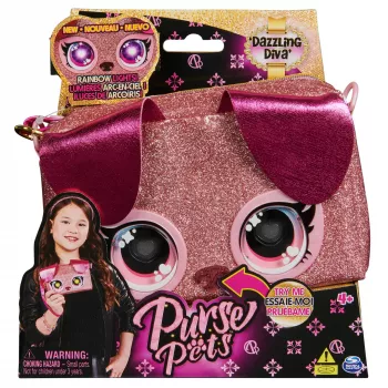 Purse Pets, Keepin’ It Clutch Dazzling Diva brinquedo de cachorro e bolsa de pulso com olhos arco-íris luminosos, brinquedo para meninas a partir dos 4 anos