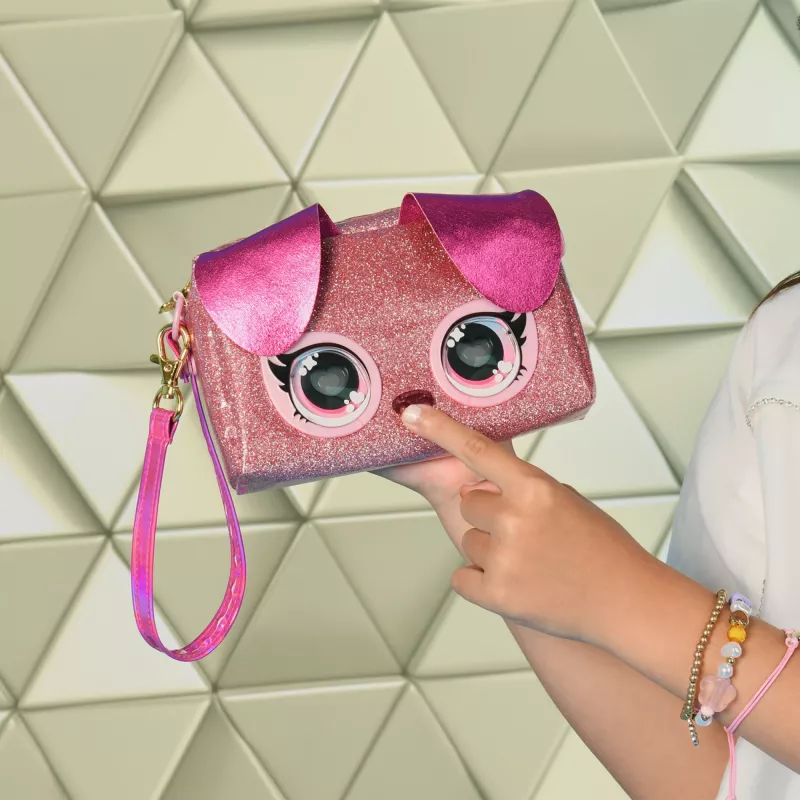 Purse Pets, Keepin’ It Clutch Dazzling Diva brinquedo de cachorro e bolsa de pulso com olhos arco-íris luminosos, brinquedo para meninas a partir dos 4 anos