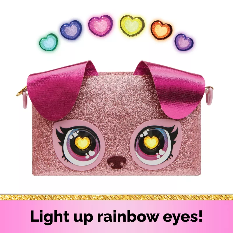 Purse Pets, Keepin’ It Clutch Dazzling Diva brinquedo de cachorro e bolsa de pulso com olhos arco-íris luminosos, brinquedo para meninas a partir dos 4 anos