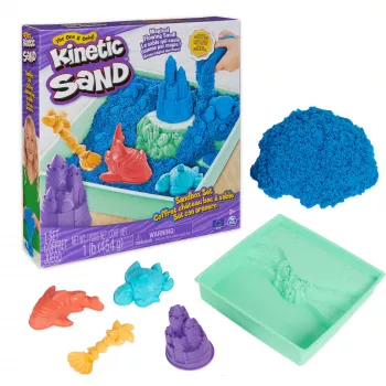 Kinetic Sand, conjunto de caixa de areia, presentes criativos de Páscoa, inclui 1 lb de areia moldável azul, 4 ferramentas e moldes, armazenamento, brinquedo sensorial para crianças a partir dos 3 anos
