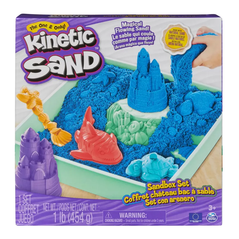 Kinetic Sand, conjunto de caixa de areia, presentes criativos de Páscoa, inclui 1 lb de areia moldável azul, 4 ferramentas e moldes, armazenamento, brinquedo sensorial para crianças a partir dos 3 anos