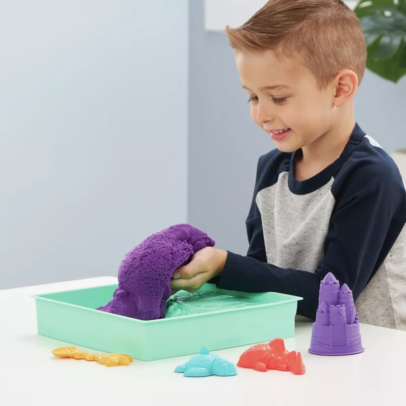 Kinetic Sand, conjunto de caixa de areia, presentes criativos de Páscoa, inclui 453 g de areia moldável roxa, 4 ferramentas e moldes, armazenamento, brinquedo sensorial para crianças a partir dos 3 anos