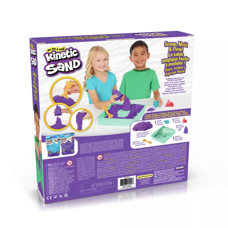 Kinetic Sand, conjunto de caixa de areia, presentes criativos de Páscoa, inclui 453 g de areia moldável roxa, 4 ferramentas e moldes, armazenamento, brinquedo sensorial para crianças a partir dos 3 anos
