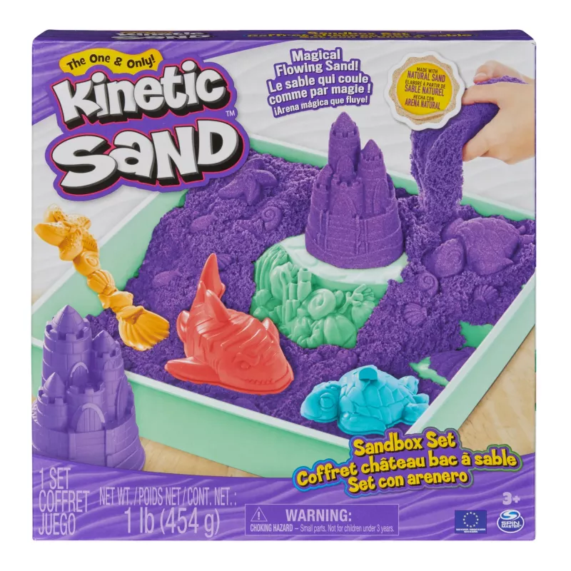 Kinetic Sand, conjunto de caixa de areia, presentes criativos de Páscoa, inclui 453 g de areia moldável roxa, 4 ferramentas e moldes, armazenamento, brinquedo sensorial para crianças a partir dos 3 anos