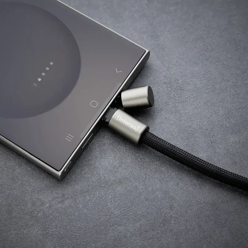 Cabo de pescoço para telefone com carregamento USB-C Intenso 60W carregamento rápido comprimento ajustável 1,65m nylon preto