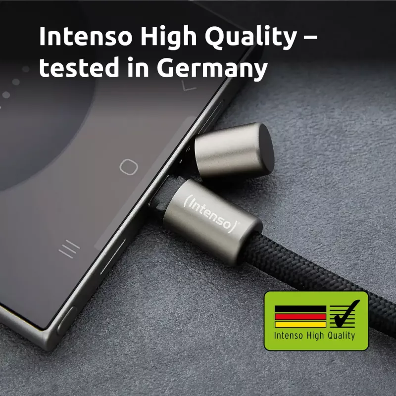 Cabo de pescoço para telefone com carregamento USB-C Intenso 60W carregamento rápido comprimento ajustável 1,65m nylon preto
