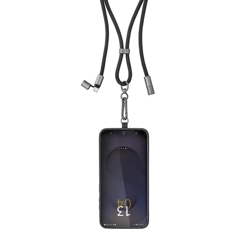 Cabo de pescoço para telefone com carregamento USB-C Intenso 60W carregamento rápido comprimento ajustável 1,65m nylon preto
