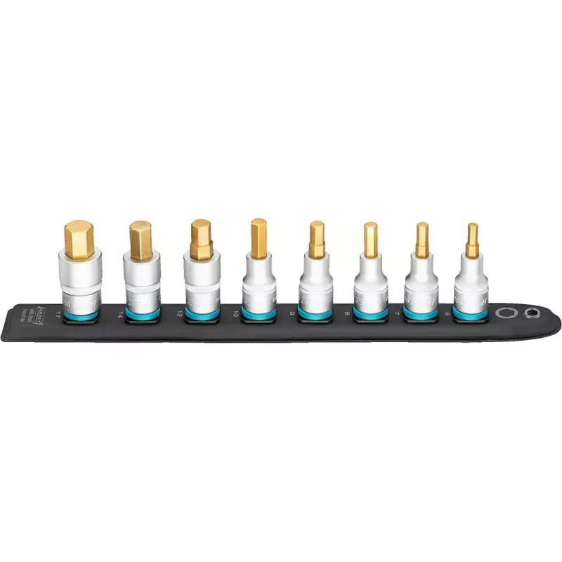 Conjunto de chaves de caixa Hazet 986-SR/8, conjunto de 8 peças chaves de caixa sextavadas curtas, 6–17 mm, preto