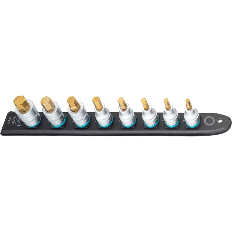 Conjunto de chaves de caixa Hazet 986-SR/8, conjunto de 8 peças chaves de caixa sextavadas curtas, 6–17 mm, preto