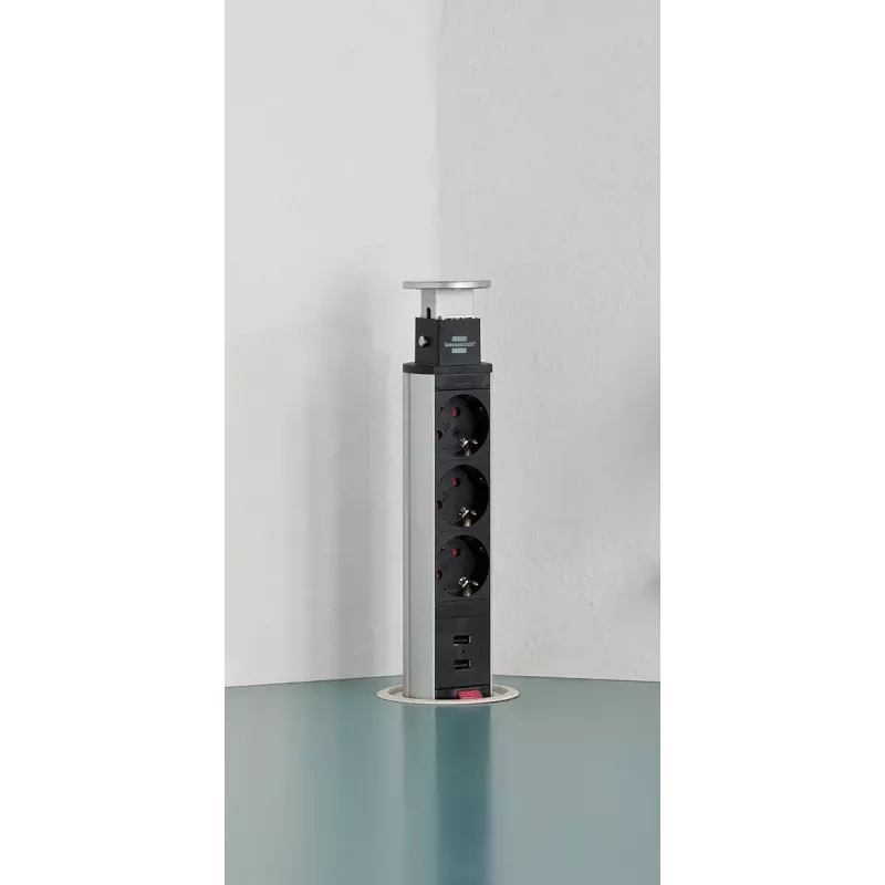 Régua de tomadas Brennenstuhl 1396200013 2m 3 tomadas para interior alumínio preto