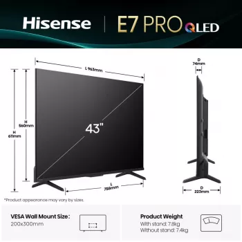 Hisense 43E77Q PRO 109,2 cm (43 polegadas) 4K Ultra HD Smart TV Wi-Fi preto