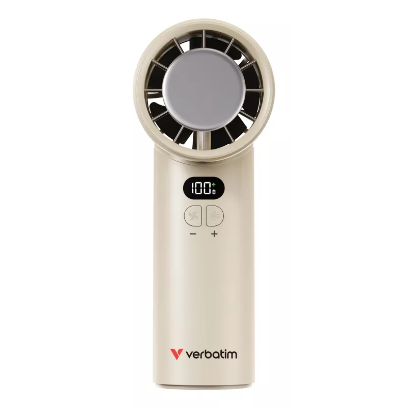 Ventilador de mão Verbatim Cool’n’Go IceTouch branco/prateado, prateado, branco, 1 ventoinha, ventilador de mão, 1 unid., 8 W, iões de lítio (Li-Ion)