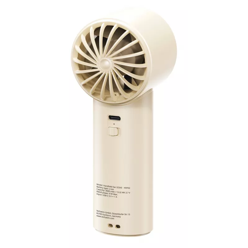 Ventilador de mão Verbatim Cool’n’Go IceTouch branco/prateado, prateado, branco, 1 ventoinha, ventilador de mão, 1 unid., 8 W, iões de lítio (Li-Ion)