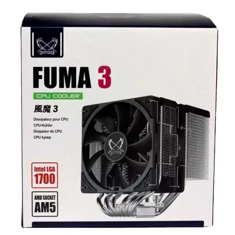 Scythe Fuma 3 SCFM-3000 cooler de ar para CPU, torre dupla, 120 mm, 114,89 m³/h, 300-1500 rpm, preto