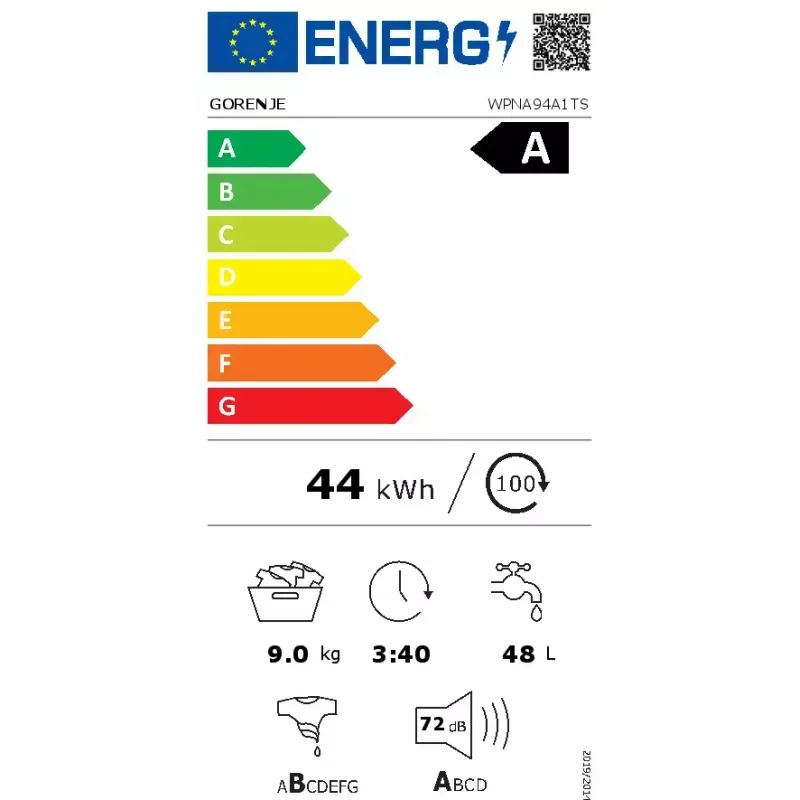 Gorenje WPNA94A1TS máquina de lavar roupa de carga frontal 9 kg, 1400 rpm, ConnectLife Wi-Fi, branco/preto