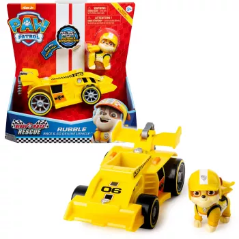 PAW Patrol , Ready, Race, Rescue Veículo Rubble’s Race & Go Deluxe com som, para crianças a partir de 3 anos