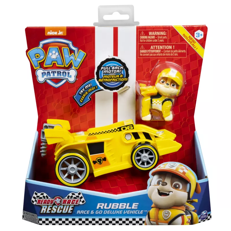 PAW Patrol , Ready, Race, Rescue Veículo Rubble’s Race & Go Deluxe com som, para crianças a partir de 3 anos