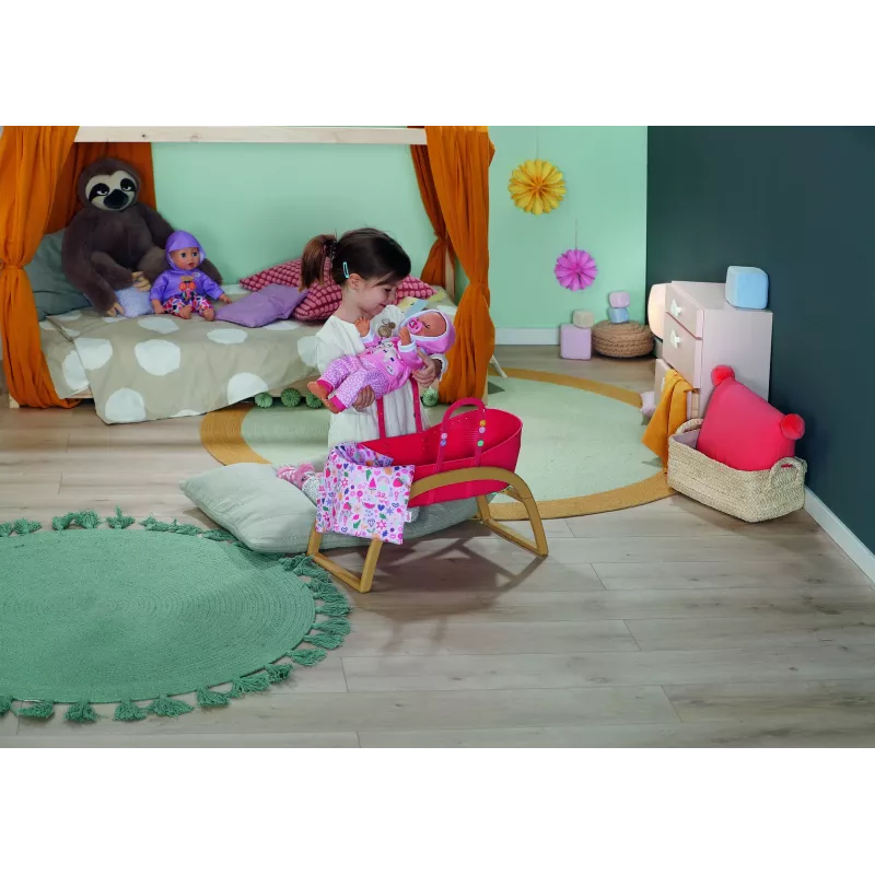 Berço para bonecas zapf creation BABY born 3-in-1 Pinplay — mobiliário para bonecas, berço/cama/saco de transporte convertível