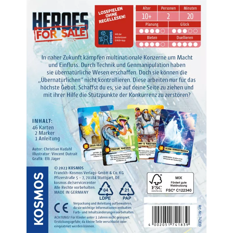 Jogo de cartas Kosmos Heroes For Sale jogo de descarte