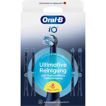 Cabeças de escova de substituição Oral-B iO Ultimate Clean — pack de 8, preto, para remoção superior de placa