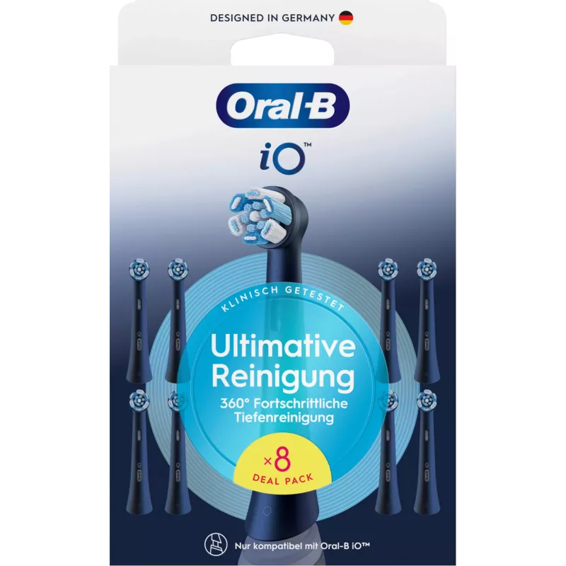 Cabeças de escova de substituição Oral-B iO Ultimate Clean — pack de 8, preto, para remoção superior de placa