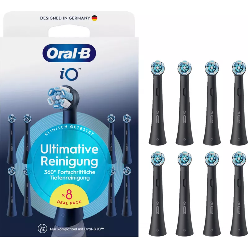 Cabeças de escova de substituição Oral-B iO Ultimate Clean — pack de 8, preto, para remoção superior de placa