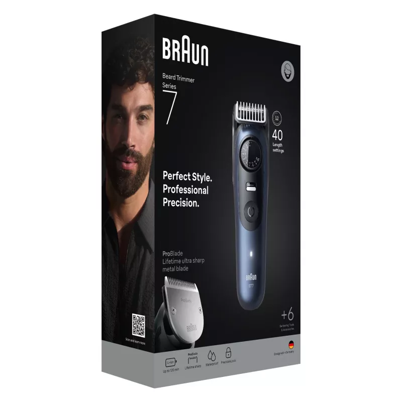 Braun BeardTrimmer 7 BT7520 bateria 40 2 cm molhado e seco preto, azul