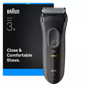Máquina de barbear de folha BRAUN Serie 3 3000S, cinzento, sistema de folha, bateria NiMH integrada, alimentação AC/bateria, 57×48×156 mm
