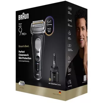 Máquina de barbear de folha Braun Series 9 Pro+ 9660CC preto prateado aço inoxidável