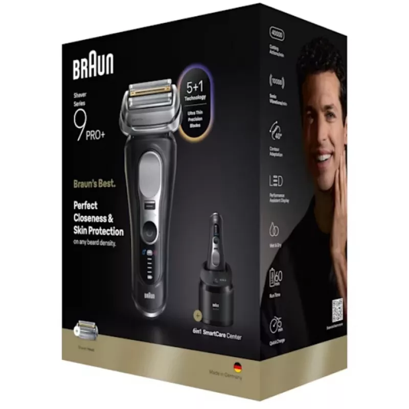 Máquina de barbear de folha Braun Series 9 Pro+ 9660CC preto prateado aço inoxidável