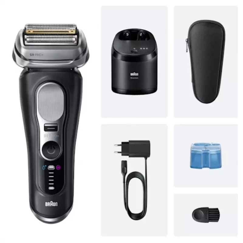 Máquina de barbear de folha Braun Series 9 Pro+ 9660CC preto prateado aço inoxidável