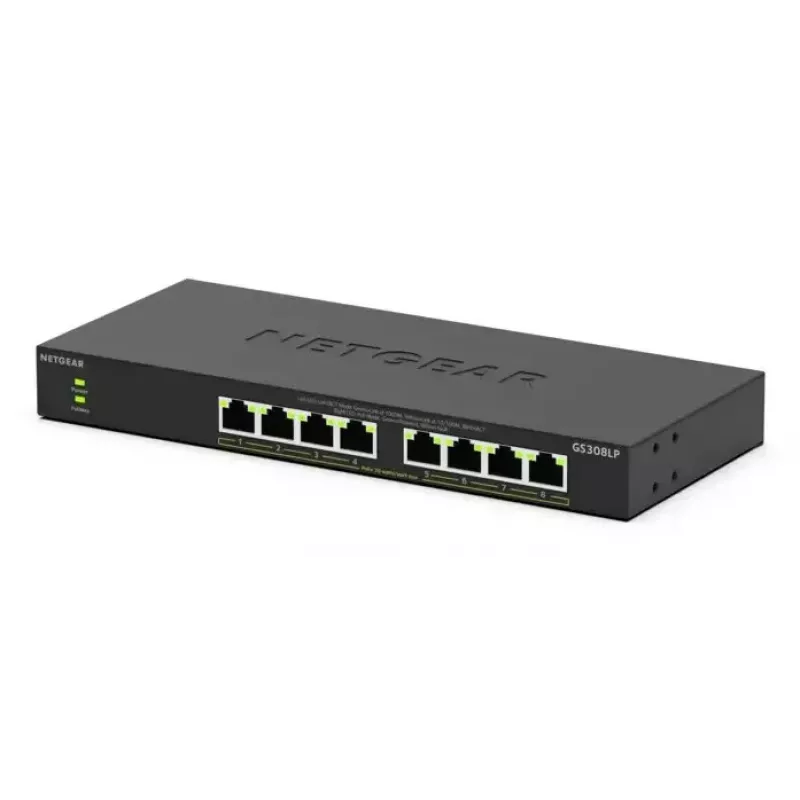 NETGEAR GS308LP Gigabit Ethernet não gerido (10/100/1000) Power over Ethernet (PoE) de secretária preto