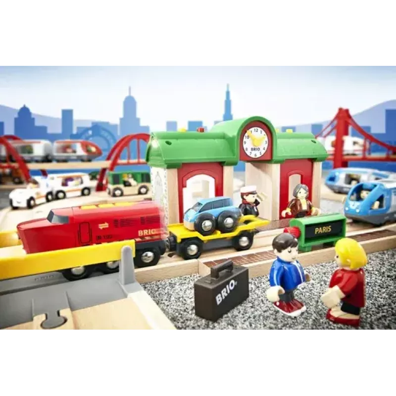Estação de gravação e reprodução de comboio modelo da Ravensburger – BRIO, 3 peças, pilha AA, preto/verde/vermelho