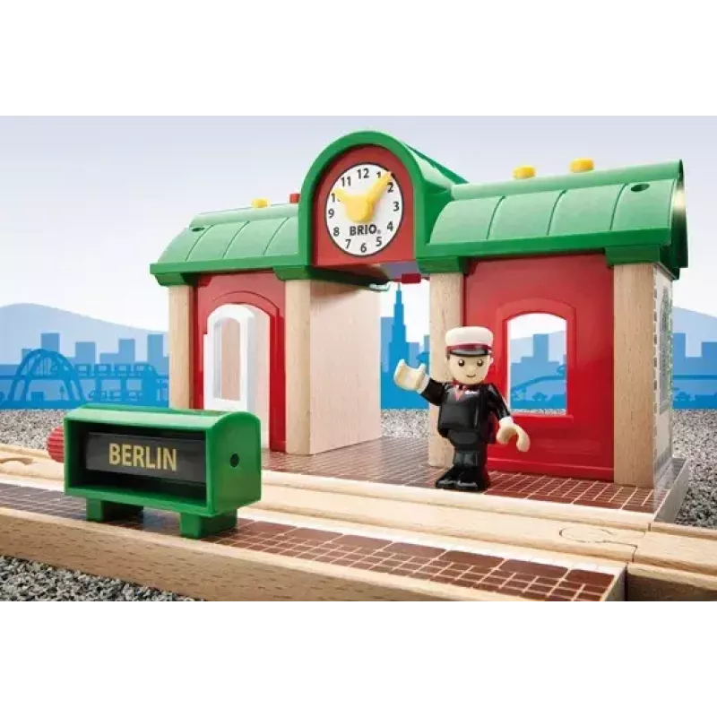 Estação de gravação e reprodução de comboio modelo da Ravensburger – BRIO, 3 peças, pilha AA, preto/verde/vermelho