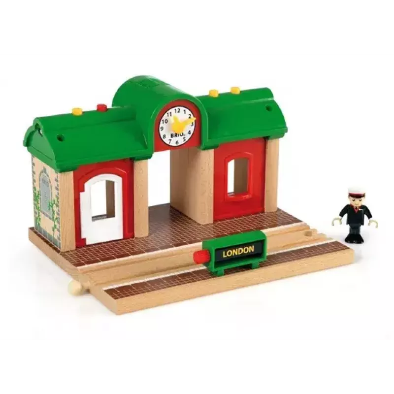 Estação de gravação e reprodução de comboio modelo da Ravensburger – BRIO, 3 peças, pilha AA, preto/verde/vermelho