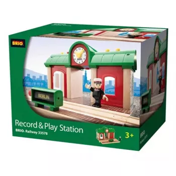 Estação de gravação e reprodução de comboio modelo da Ravensburger – BRIO, 3 peças, pilha AA, preto/verde/vermelho