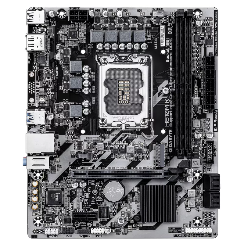 Placa-mãe GIGABYTE H810M K Micro ATX para Intel Core Ultra (Série 2) — LGA 1851, DDR5 até 6400 MHz, 1x PCIe 4.0 M.2, 1GbE