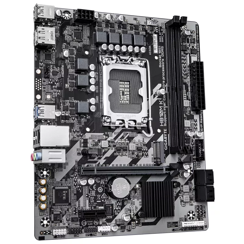 Placa-mãe GIGABYTE H810M K Micro ATX para Intel Core Ultra (Série 2) — LGA 1851, DDR5 até 6400 MHz, 1x PCIe 4.0 M.2, 1GbE