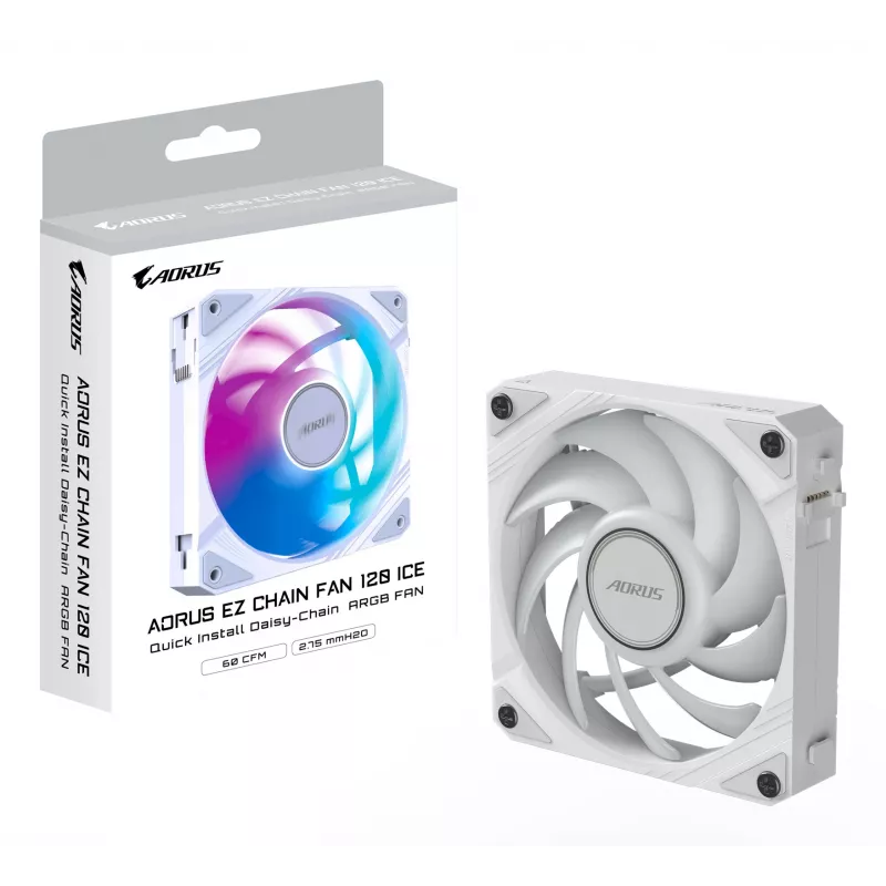Ventoinha de caixa Gigabyte AORUS EZ CHAIN FAN 120 ICE, 120 mm, branca, GP-ECFAN1201 ICE