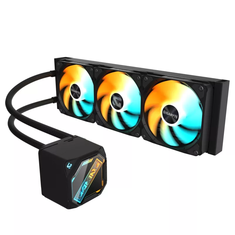 Arrefecedor de CPU líquido GIGABYTE GAMING 360 – 3 ventoinhas ARGB de 120 mm, mecanismo de bloqueio deslizante, DAISY-CHAIN, compatível com Intel LGA 1851 e AMD AM5