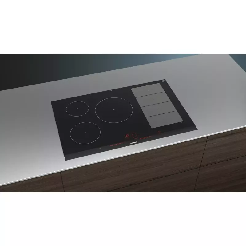 Siemens EX875LVC1E Placa de cozinha preta, aço inoxidável de encastre indução 5 zonas