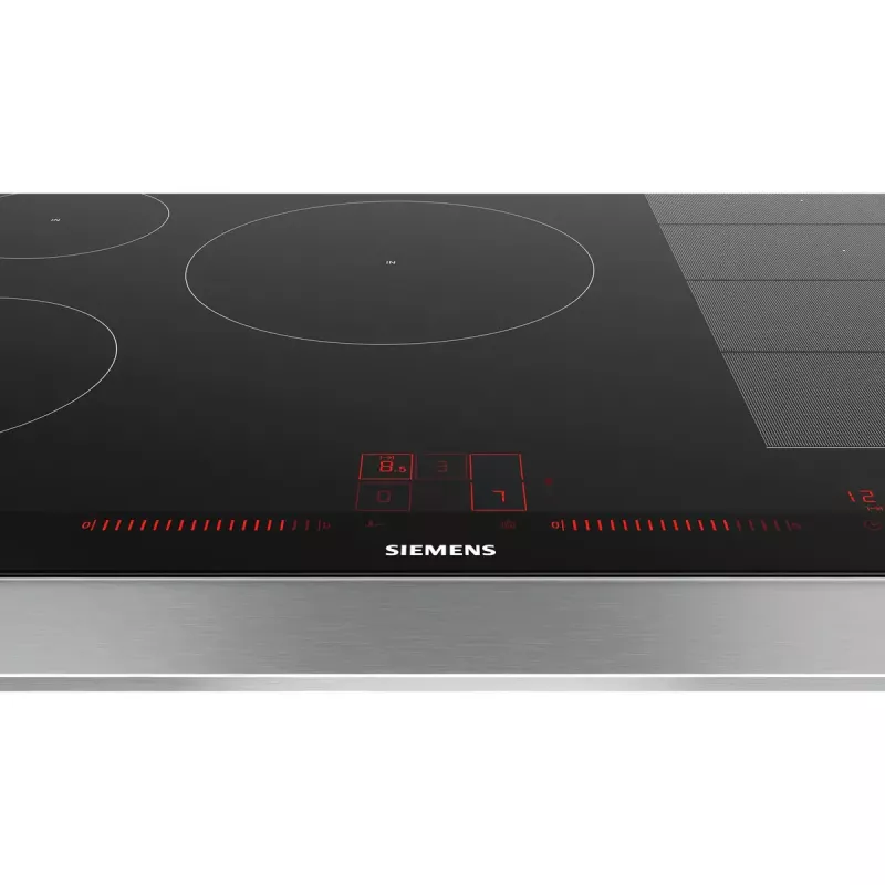 Siemens EX875LVC1E Placa de cozinha preta, aço inoxidável de encastre indução 5 zonas