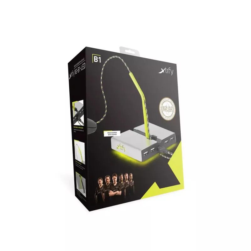 Xtrfy B1 Mouse Bungee LED suporte para rato com hub USB 2.0 de 4 portas