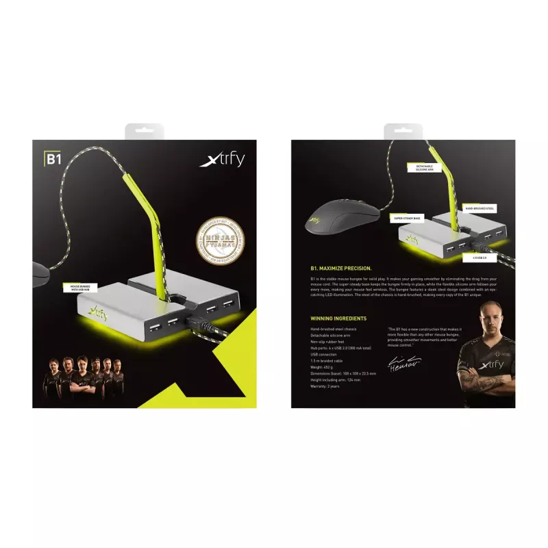 Xtrfy B1 Mouse Bungee LED suporte para rato com hub USB 2.0 de 4 portas