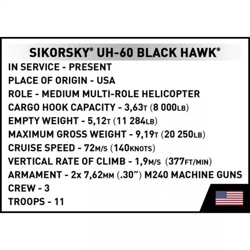 Conjunto de construção Cobi Sikorsky UH-60 Black Hawk 928 blocos, modelo COBI-5906