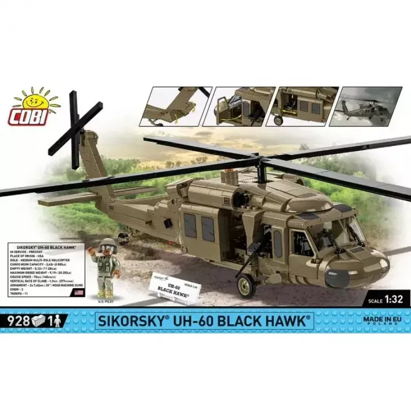 Conjunto de construção Cobi Sikorsky UH-60 Black Hawk 928 blocos, modelo COBI-5906
